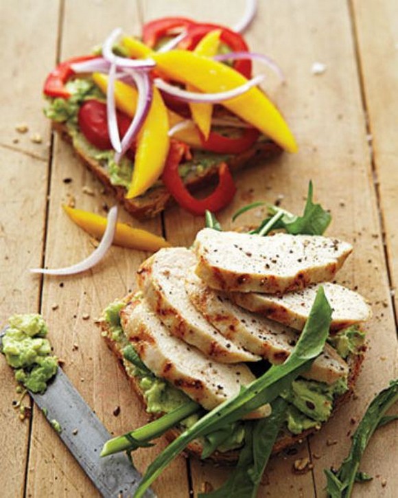 Grilled Chicken with Mango, Bell Pepper, and Avocado recipe by Whole Living