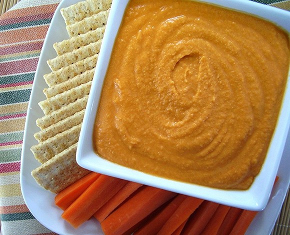 Roasted Red Pepper Hummus (without Tahini) recipe picture by Vanessa's Values