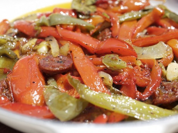 Turkey Sausage with Sauted Peppers and Onions recipe