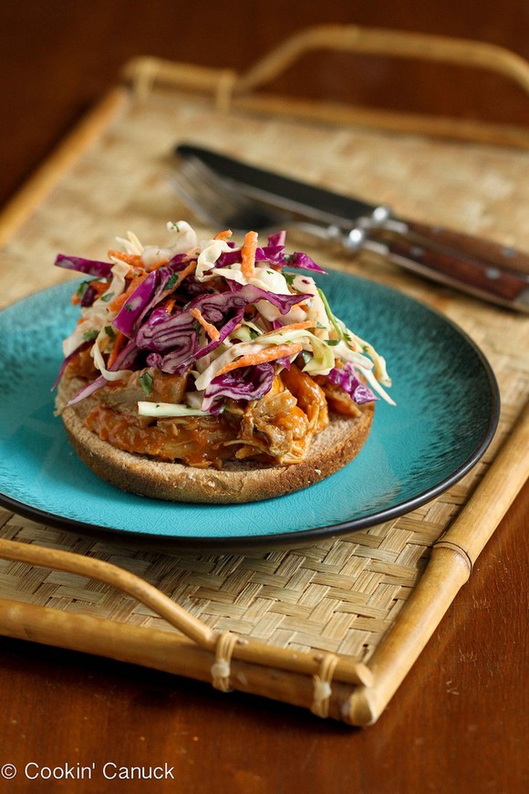 Slow Cooker Shredded Barbecue Chicken with Kefir Cilantro Slaw recipe photo