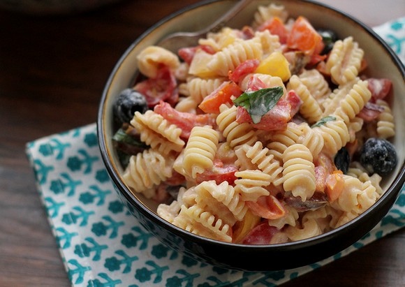 Heirloom Tomato Pasta Salad with Ricotta Salata Cream Sauce recipe photo