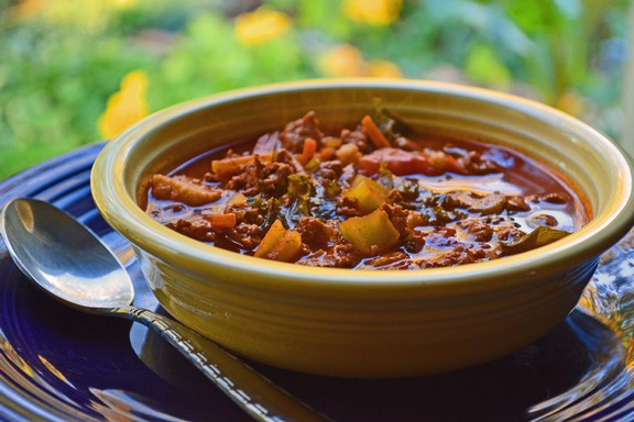 Crockpot Chili Made From Onion Soup, Ground Turkey, and Vegetables recipe photo