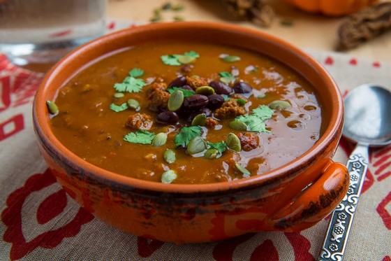 Pumpkin, Chorizo and Black Bean Soup recipe photo
