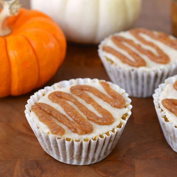 Raw Spiced Pumpkin Cupcakes with Coconut Vanilla Icing and Ginger Date Caramel recipe photo