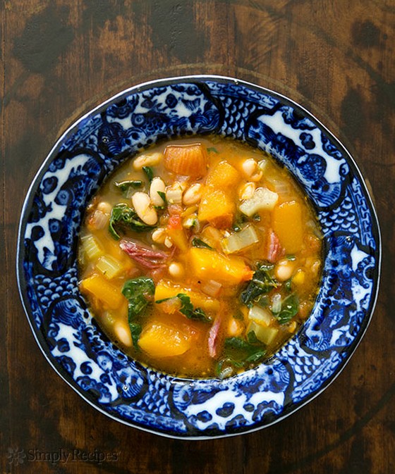 White Bean Soup with Ham, Pumpkin, and Chard recipe photo
