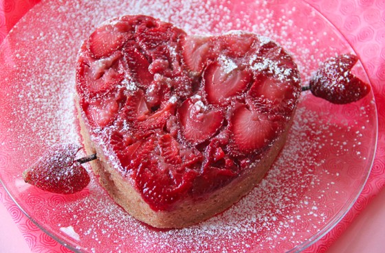 Strawberry Heart Upside Down Cake recipe photo