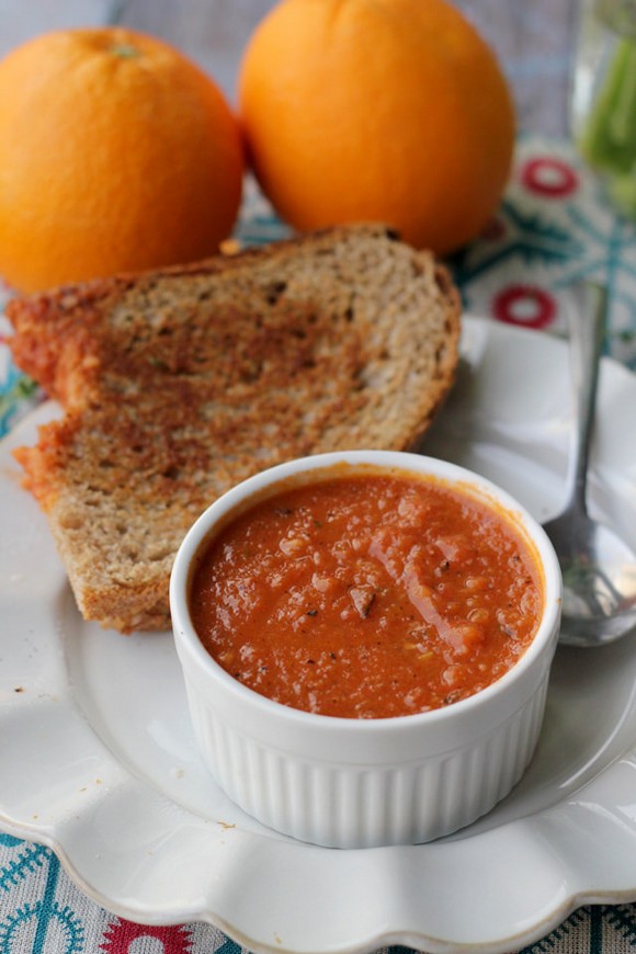 Fire-Roasted Tomato Orange Soup with Classic Grilled Cheese recipe photo