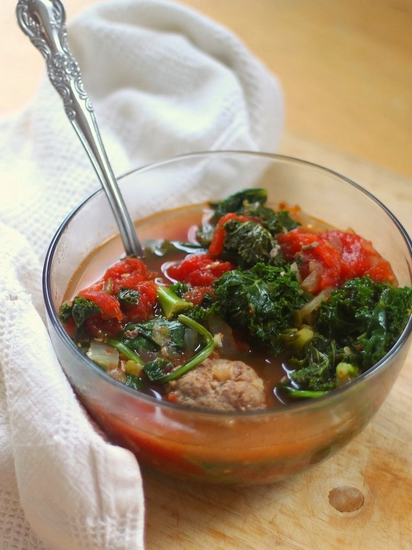 Kale, Spinach & Meatball Soup recipe photo