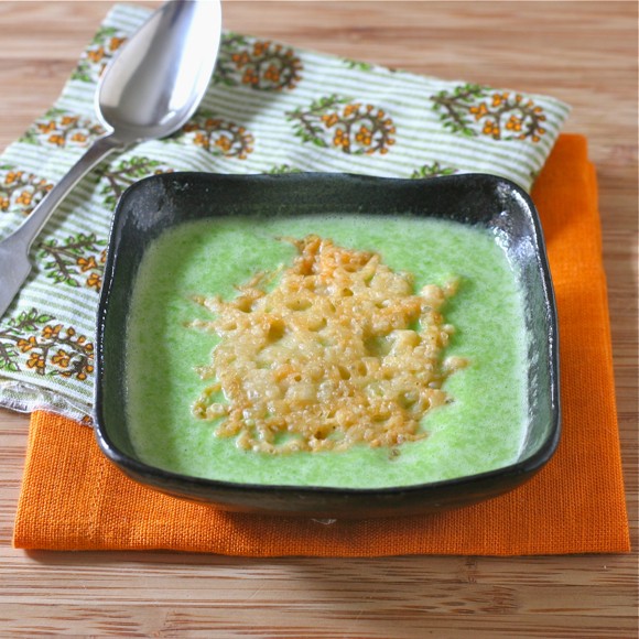 Spring Green Pea Soup with Parmesan Crisps recipe photo