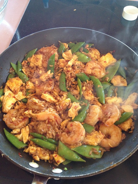 Cooking Light’s Quick Fried Brown Rice with Shrimp and Snap Peas recipe photo
