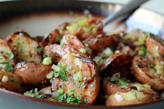 Grilled Potato Salad with Warm Bacon Vinaigrette recipe