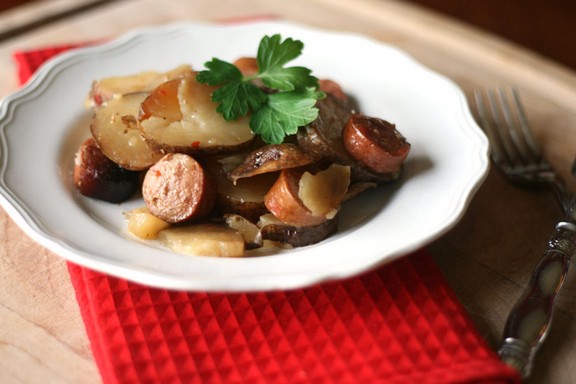 Slow Cooker Zesty Potatoes and Sausage with Vinaigrette Dressing recipe photo