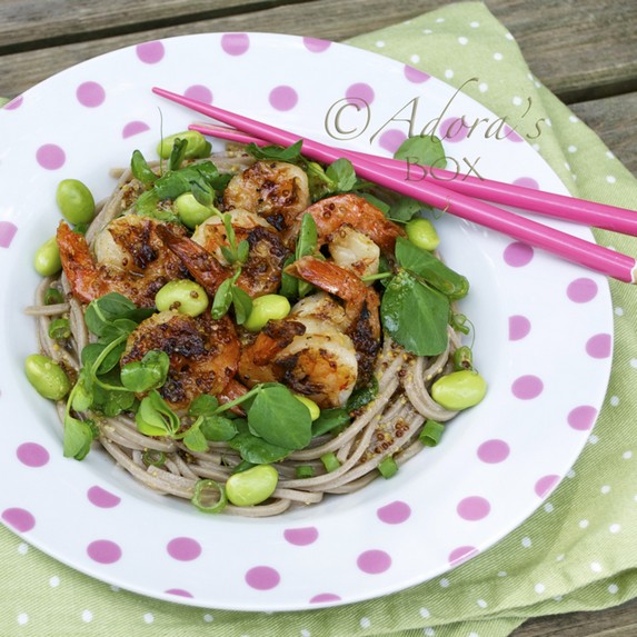 Grilled Prawns, Pea Shoot and Noodle Salad