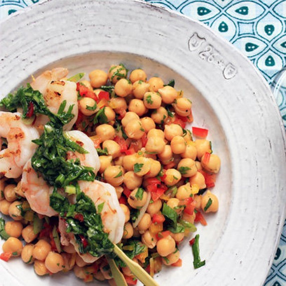 Grilled Prawns with Chickpea Salad