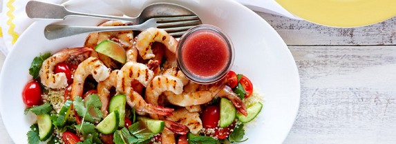 Pomegranate Char-Grilled Prawns with Couscous Salad