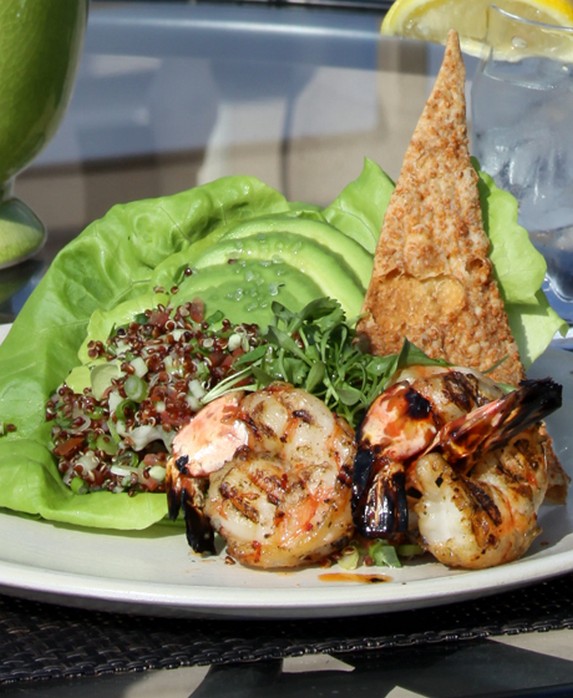 Red Quinoa Salad with Grilled Prawns
