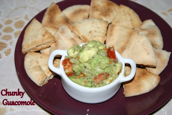 Chunky Guacomole With Baked Pita Chips