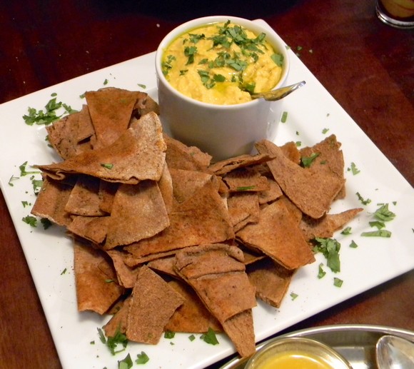 Pumpkin Hummus with Spiced Whole Wheat Pita Chips