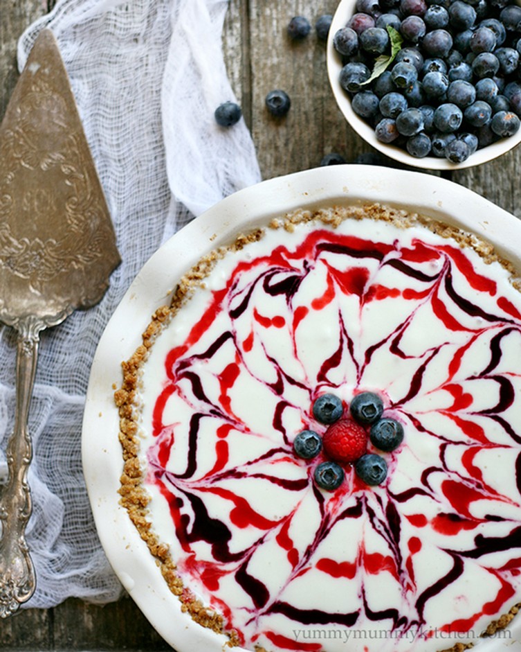 Gluten-Free Red, White, and Blueberry Ice Cream Pie with Granola Crust