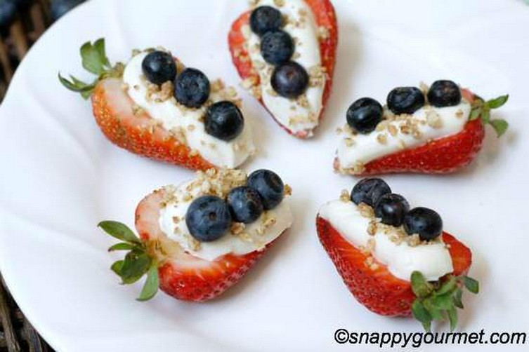 Red, White, & Blue Cheesecake Stuffed Strawberries