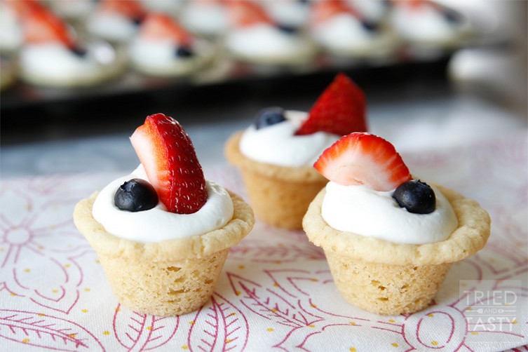 Red White & Blue Strawberry Blueberry Sugar Cookie Cups with Coconut Cream Cheese Filling