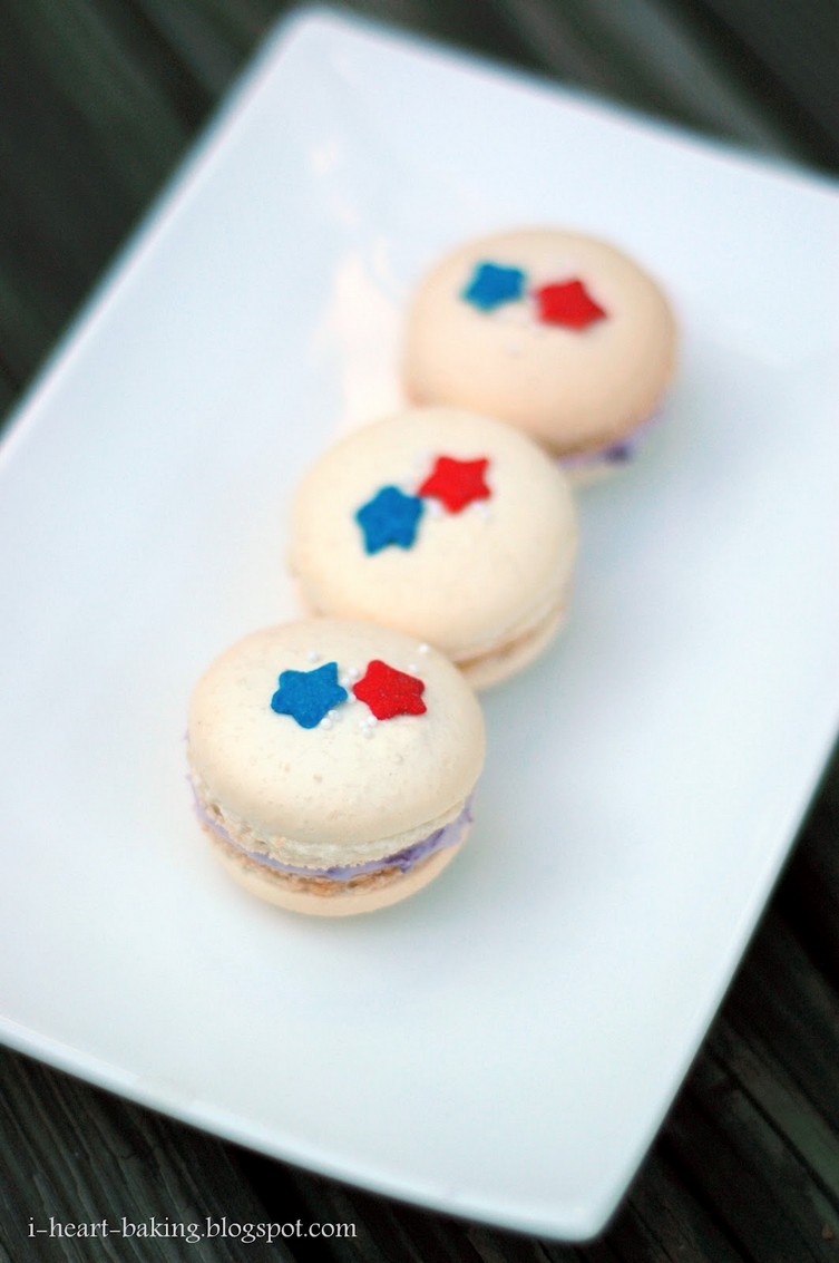 Red White and Blue Blueberry Macarons