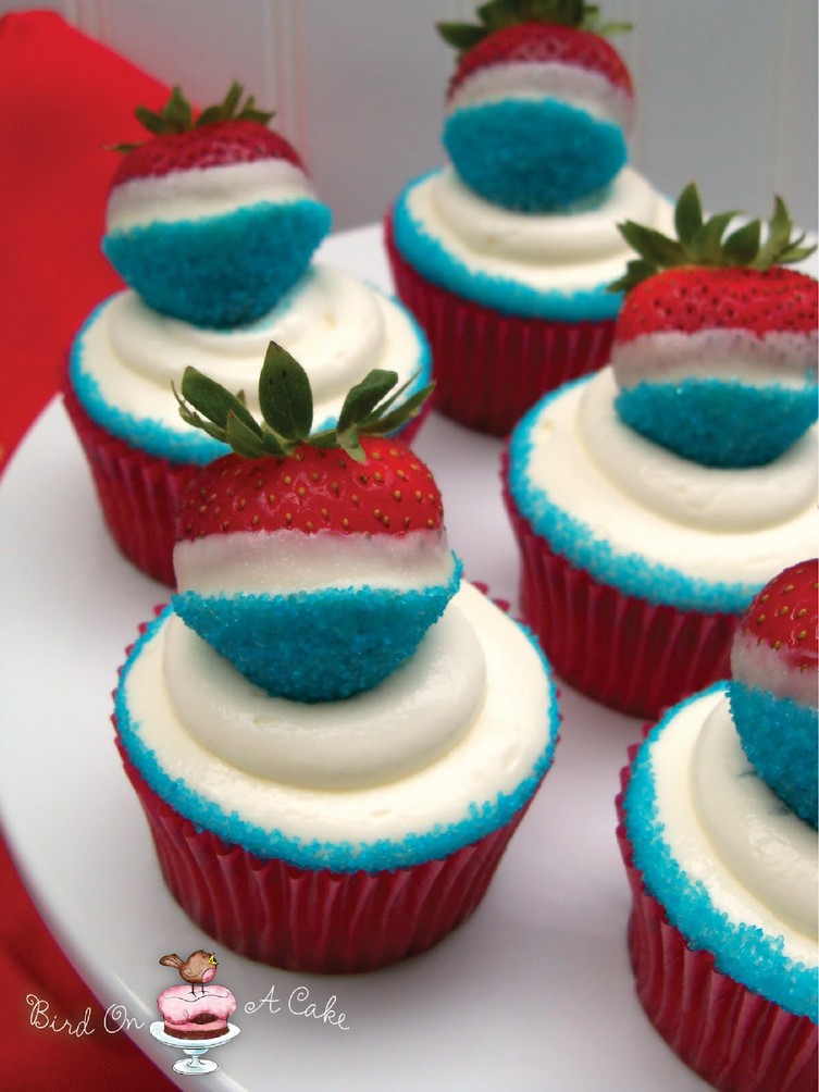 Red, White and Blue Strawberry Cupcakes