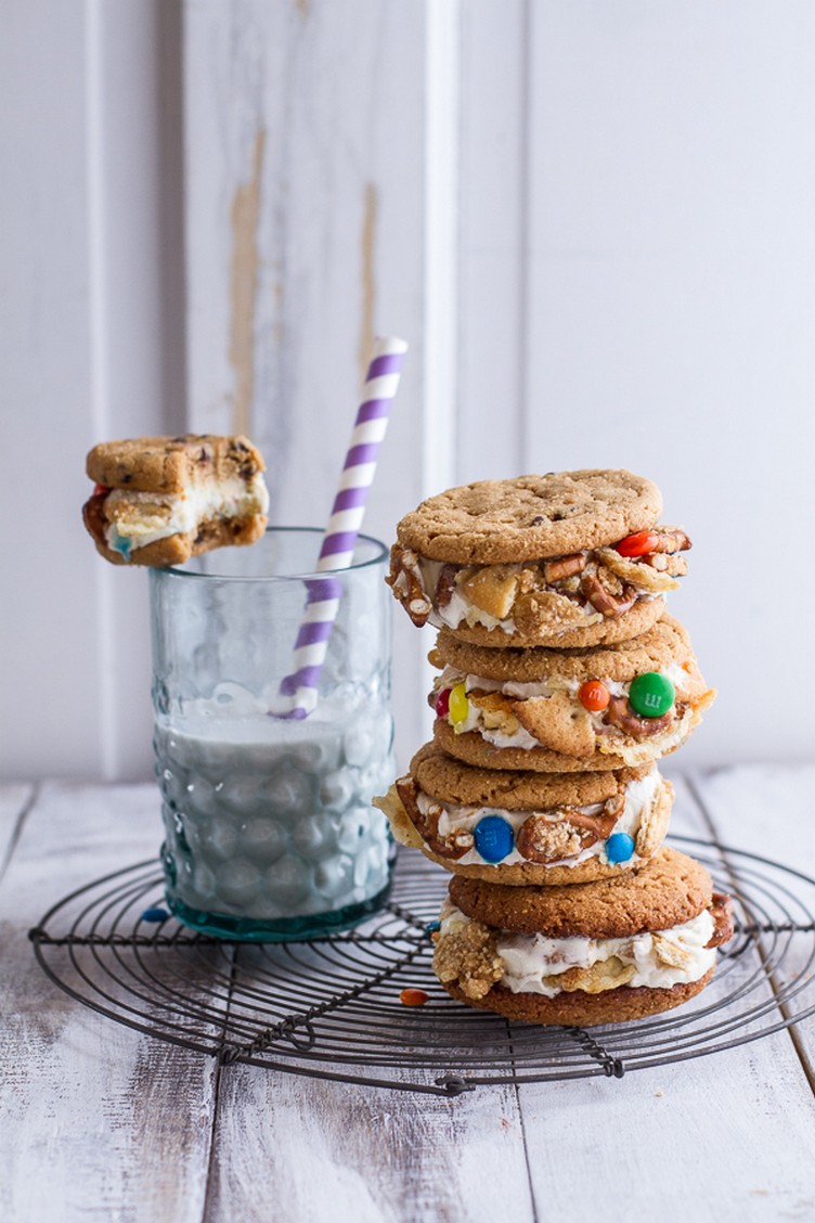 Sweet Corn Ice Cream Sandwiches with Peanut Butter Chip Cookies