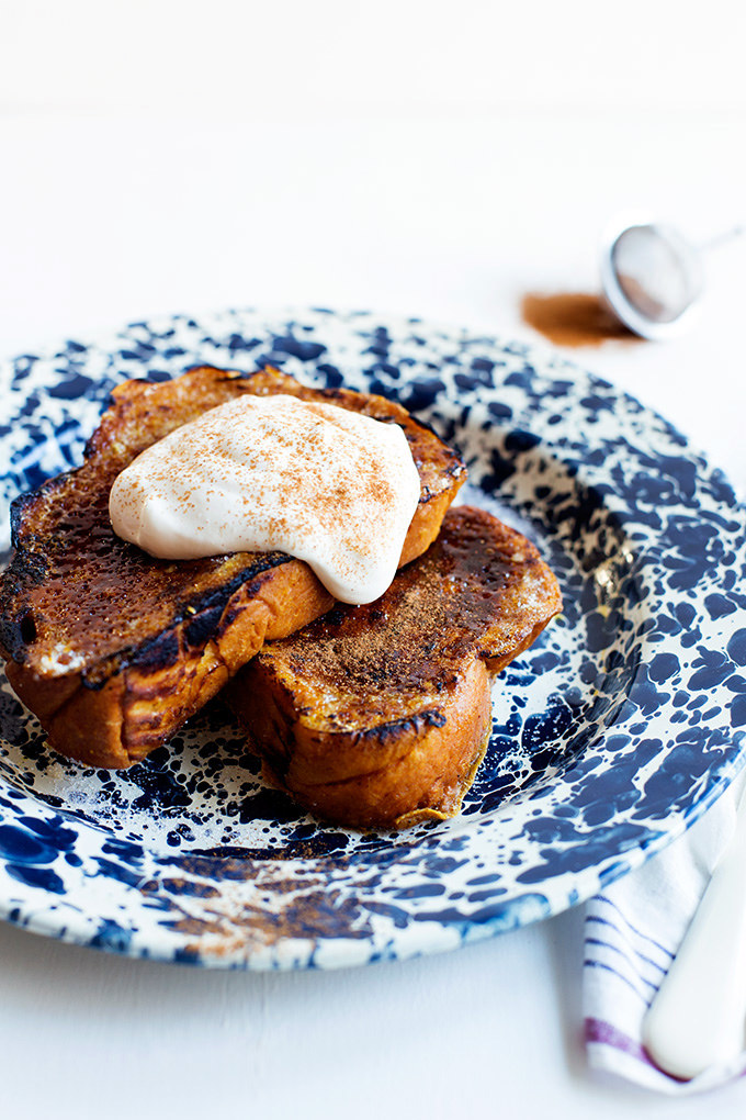 Pumpkin Brûlée French Toast with Whipped Sour Cream