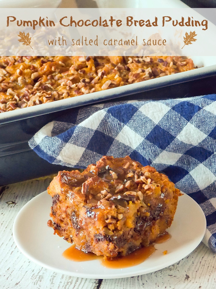 Pumpkin Chocolate Bread Pudding with Salted Caramel Sauce