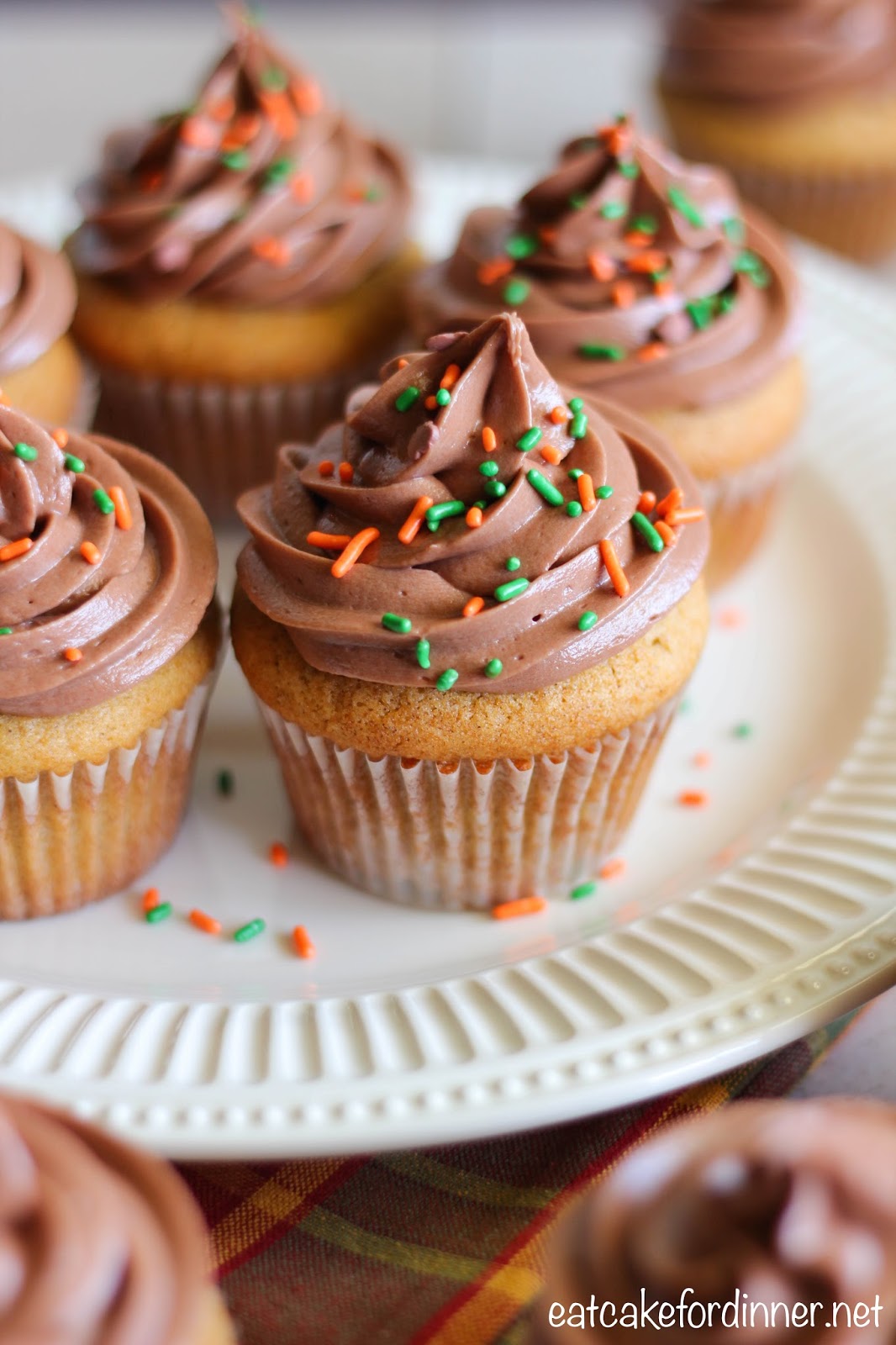 Pumpkin Cupcakes with Nutella Cream Cheese Frosting