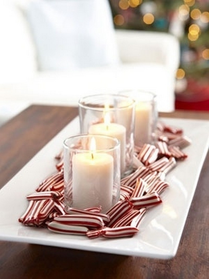 Add shiny peppermint candies to a tray for the simplest centerpiece ever