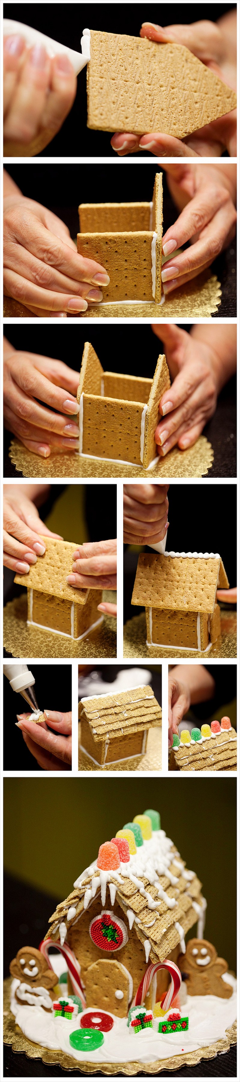 Build a gingerbread house with graham crackers