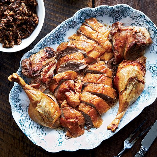 Roast Goose with Pork, Prune, and Chestnut Stuffing