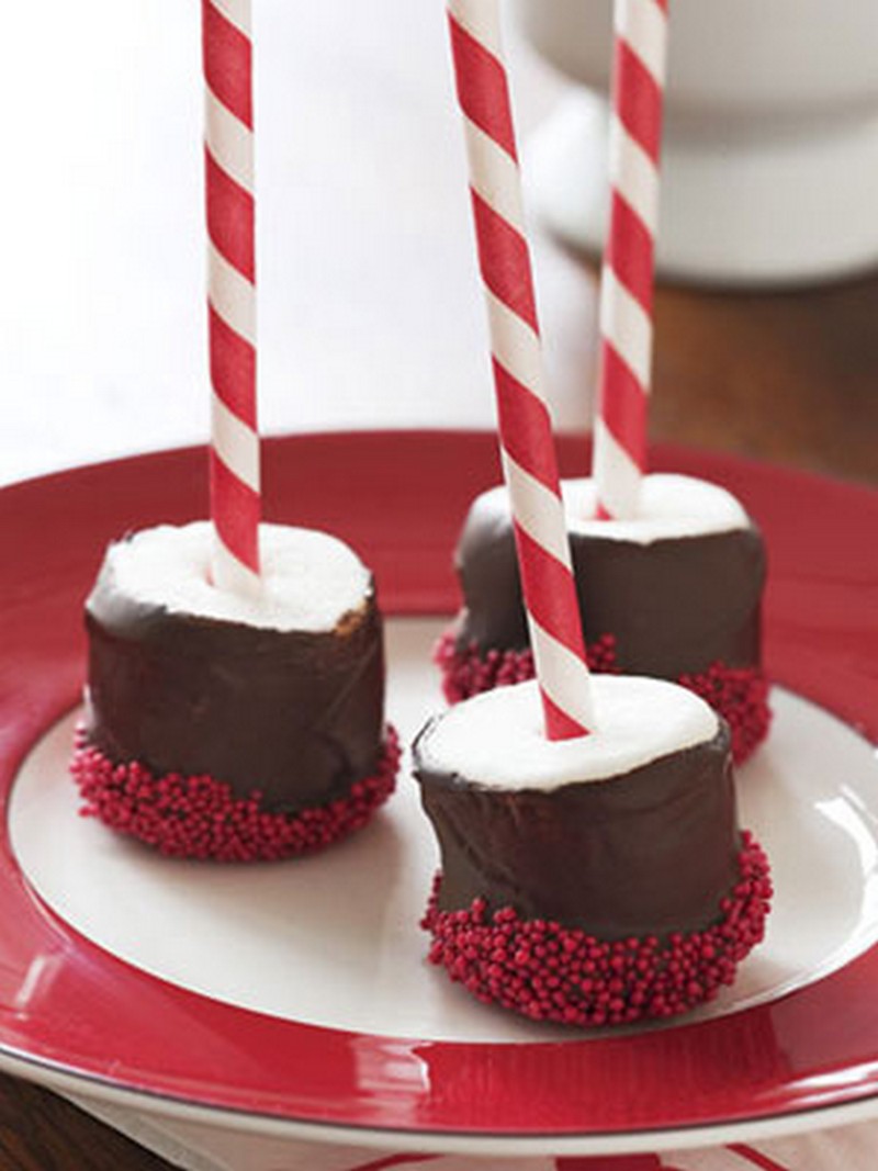 Stick marshmallows on the end of straws or candy cane sticks for easy hot chocolate stirrers