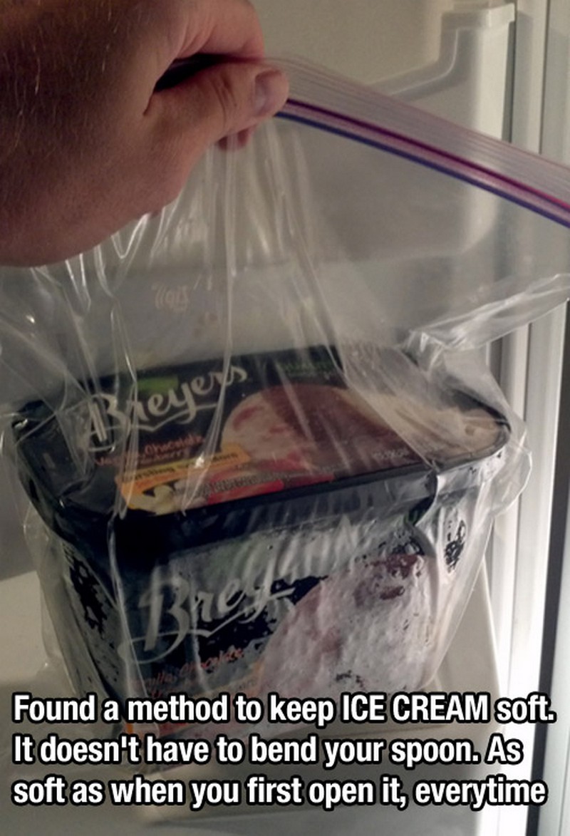 Store your ice cream in a Ziploc bag so it doesn’t get too hard