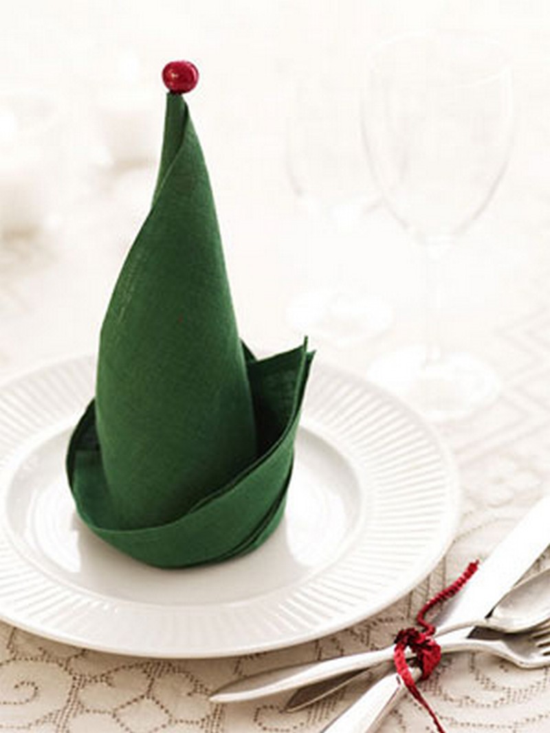 Turn your napkins into elf hats