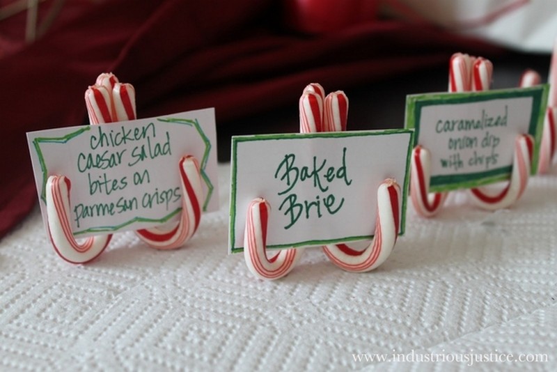 Two candy canes glued together makes the easiest place card settings or food labels