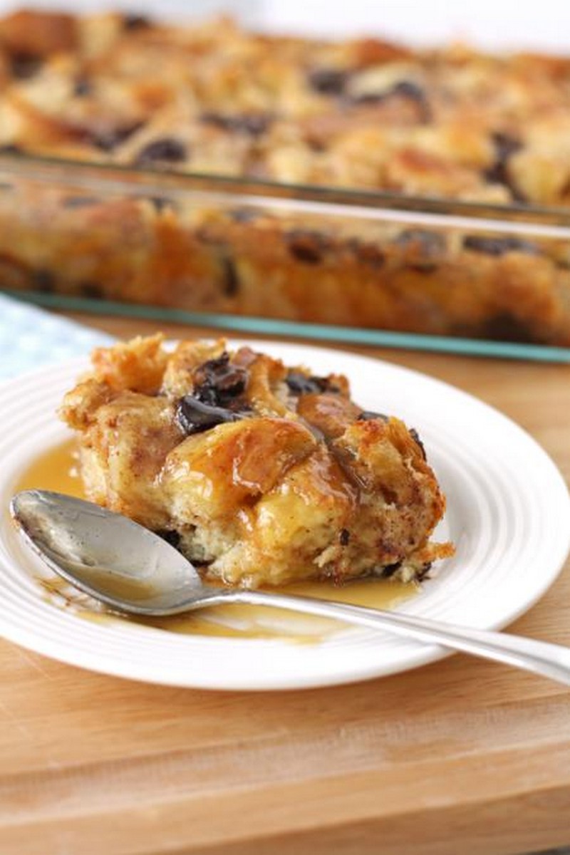 Chocolate Croissant Bread Pudding with Rum Sauce Recipe