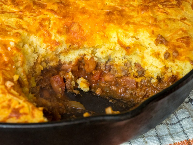 Skillet Chili Cornbread Pot Pie Recipe