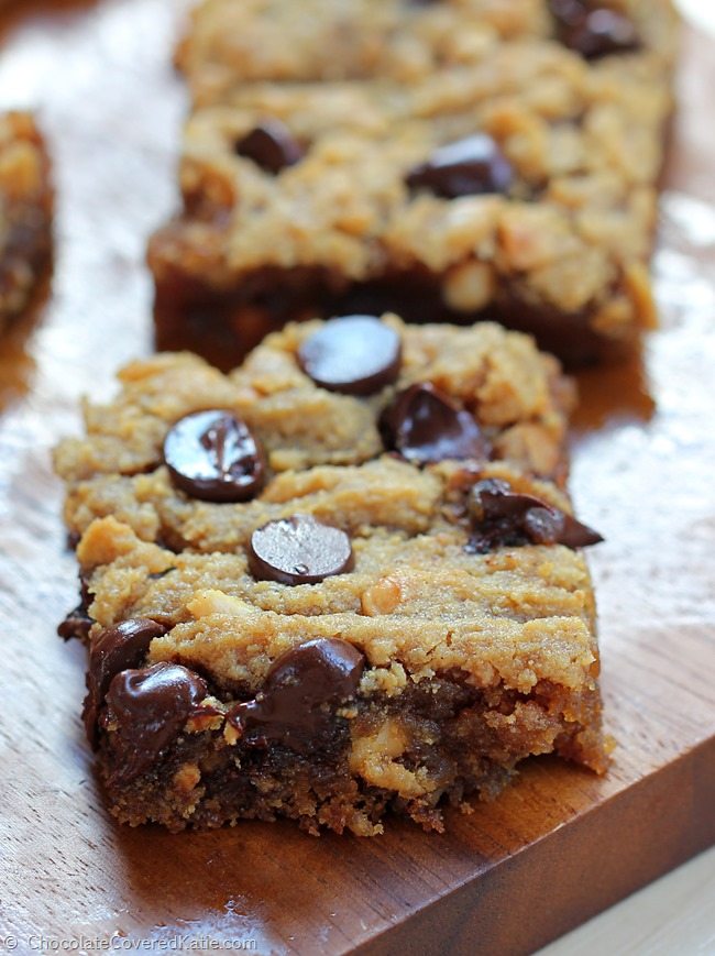 http://chocolatecoveredkatie.com/2015/03/18/chocolate-chip-peanut-butter-bars/