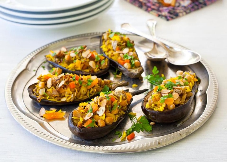 Eggplant Stuffed with Saffron Rice, Apricots and Chickpeas Recipe