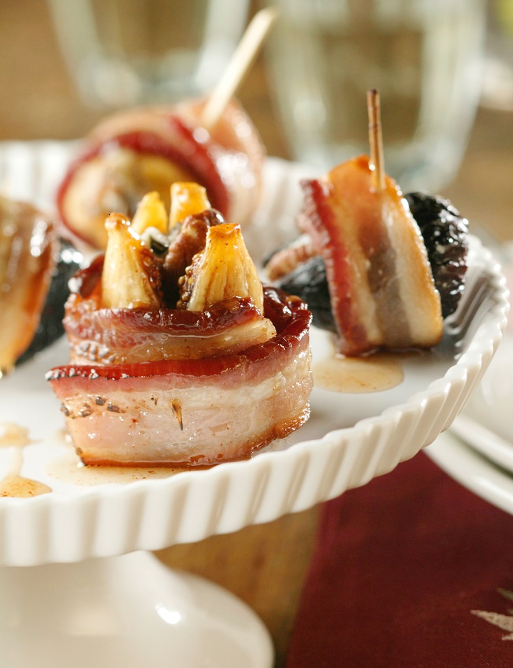 Bacon-Wrapped Figs With Maple Snakebite Glaze and Goat Cheese and Thyme Dip recipe