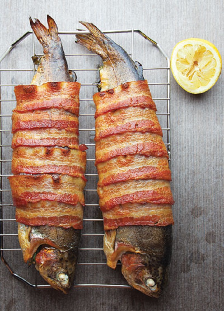 Top 10 Bacon Recipe Ideas - Bacon-Wrapped Smoked Trout With Tarragon